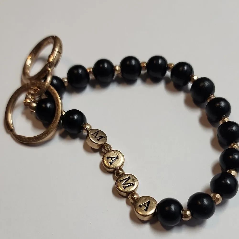 Black and Gold Beaded Keychain